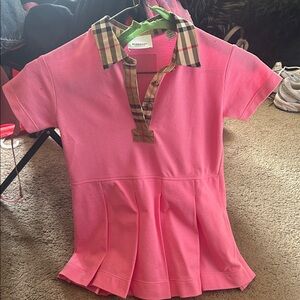 Burberry Kids Polo with Pink and Check Collar
